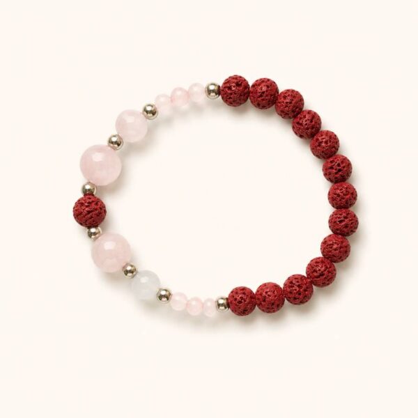 Bratara handmade cu cuart roz si lava vulcanica rosie Focul Inimii